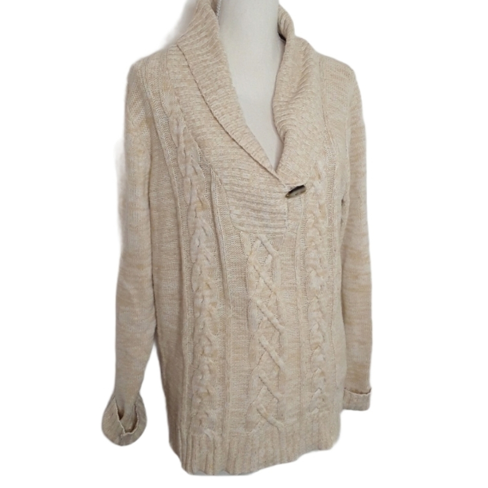 Denim & Co Cream White Shawl Neck Sweater EUC sz XL
